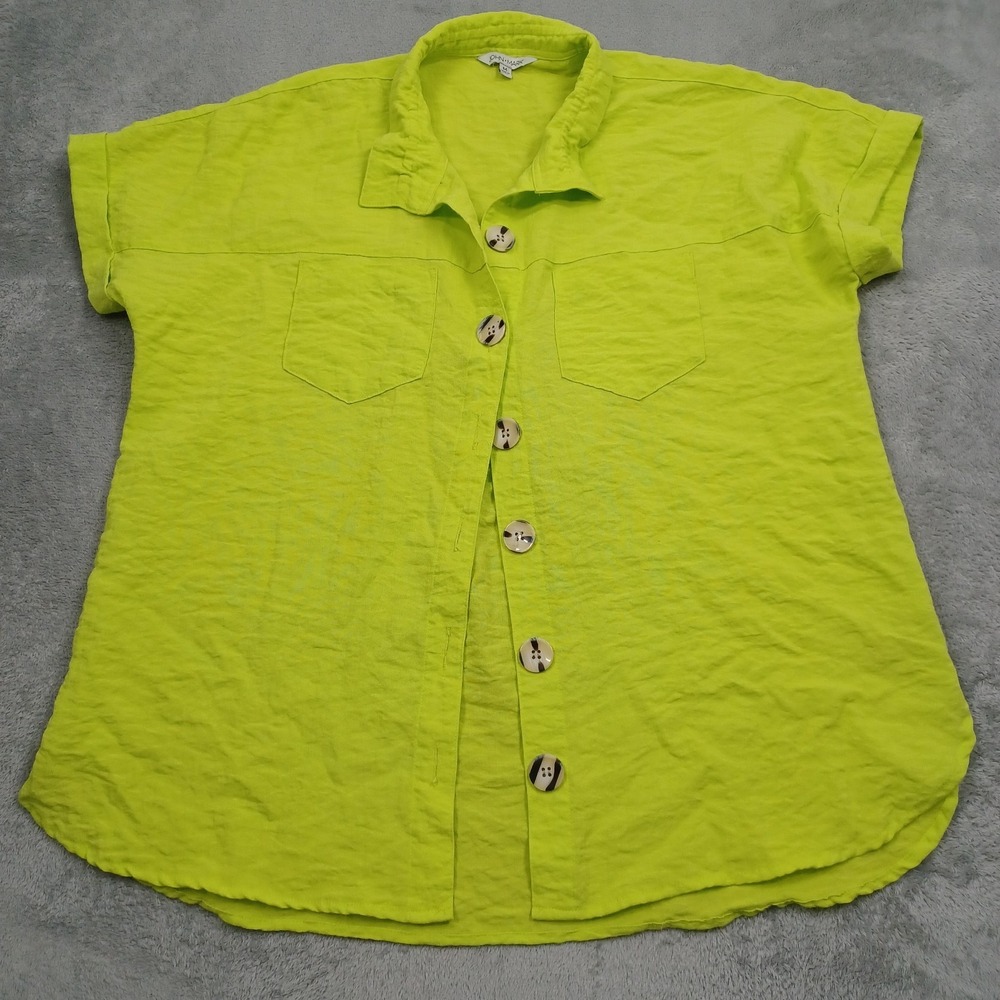John Mark Top Womens Medium Yellow Buttons Preppy Short Sleeve